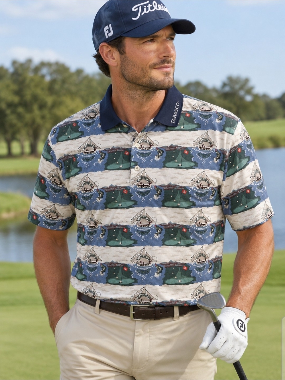 Vintage 1990s Tobasco Sportswear Polo Golf And Graphic Sailboat Pattern XXL